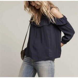 Anthropologie Maeve Maeve Cold Shoulder Black Ruffle Blouse Top M US 8